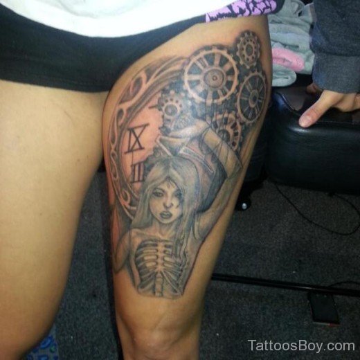 Clock Tattoo Design On Thigh 4-TB12059