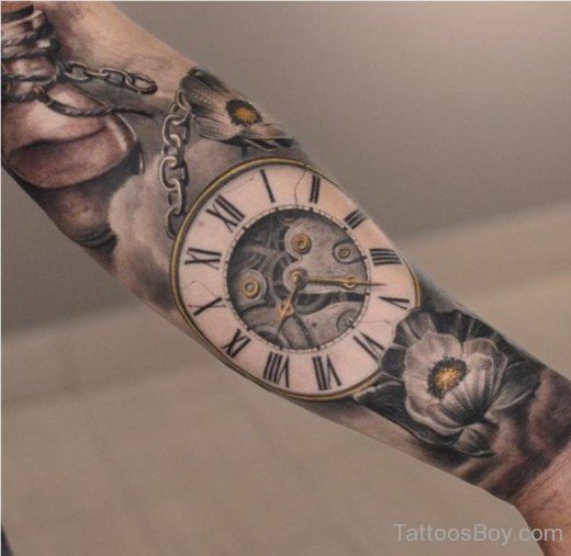 Clock Tattoo on Full Sleeve-Tb12082