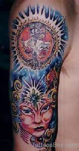 Color Ink Alien Tattoo On Half Sleeve-TB118