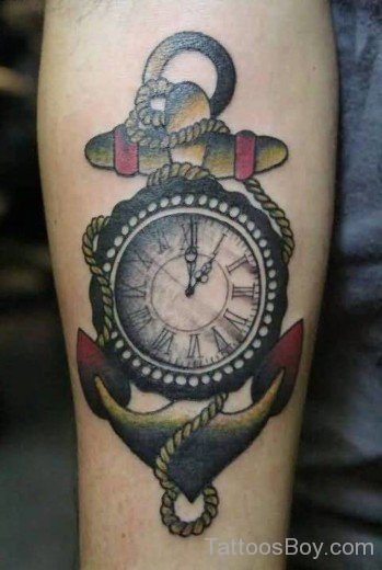 Anchor And Clock Tattoo
