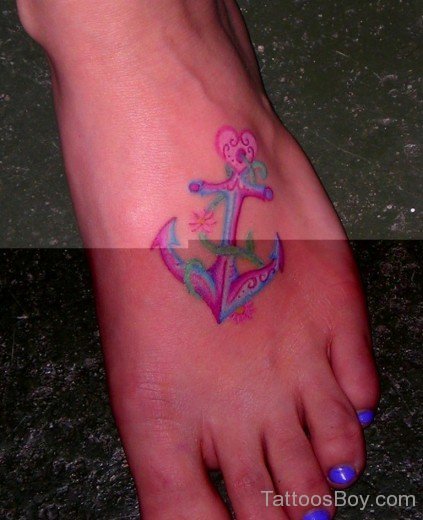 Colored Anchor Tattoo On Foot-TB12033