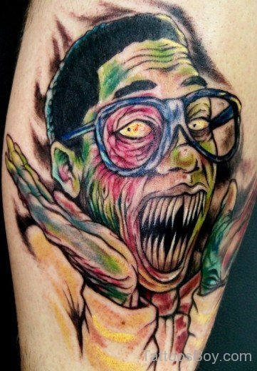 Colored Big Teeth Zombie Tattoo-TB1017