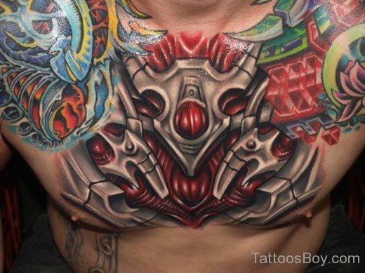 Colored Biomechanical Tattoo On Chest-Tb1257