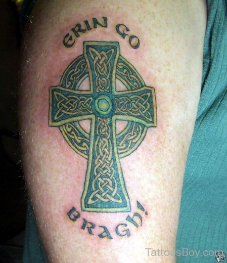 Colored Celtic Cross Tattoo On Half Sleeve-Tb12070