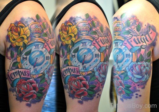 Colored Clock Tattoo On Half Sleeve-TB12064