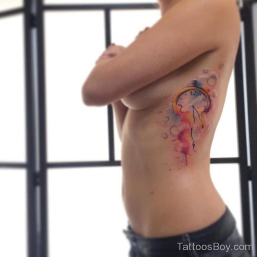 Colored Clock Tattoo On Rib-TB12065