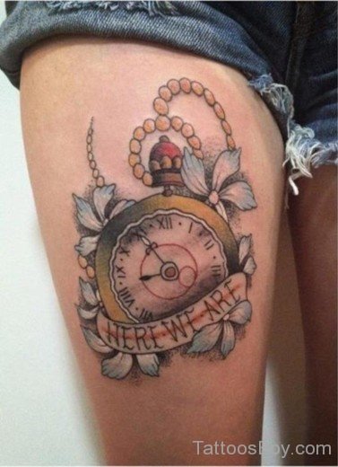 Colored Clock Tattoo On Thigh-TB12066