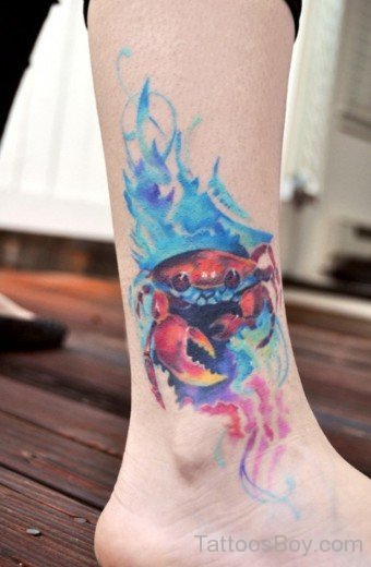 Colored Crab Tattoo On Ankle-TB12035