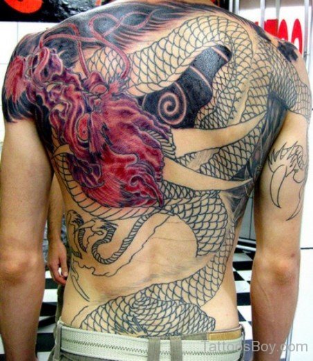 Colored Dragon Tattoo On Back-TB12105