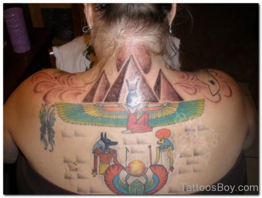 Colored  Egyptian Tattoo Design On Back-TB109
