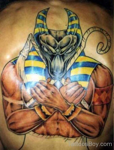 Colored  Egyptian Tattoo On Back-TB111