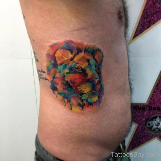 Colored Lion Tattoo On Rib-TB12035