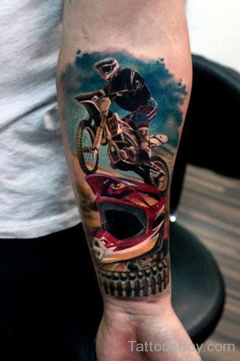 Colored Motorbike Tattoo On Wrist-TB1215