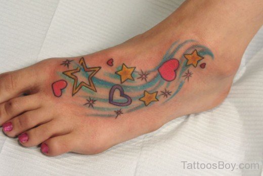Colored Stars Tattoo On Foot-TB12109