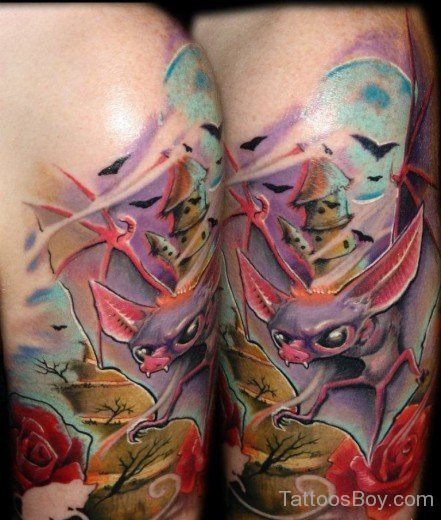 Colorful  Bat Tattoo Design-TB1254