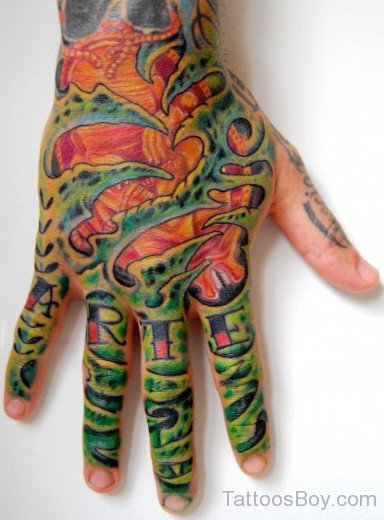Colorful Biomechanical Tattoo On Hand-Tb1260