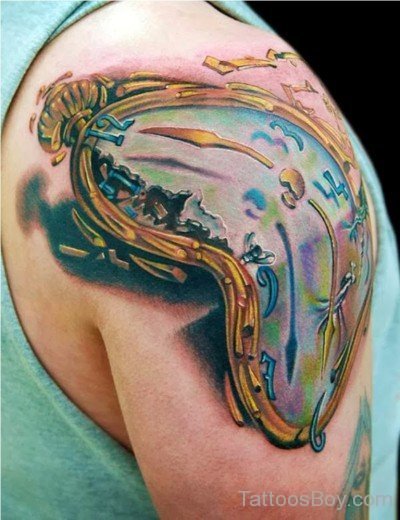 Colorful Clock Tattoo on Shoulder-Tb12094