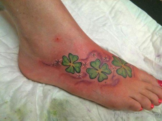 Colorful Clover Tattoo On Foot-TB12101