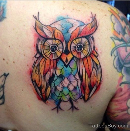 Colorful Owl Tattoo On Back-TB12068
