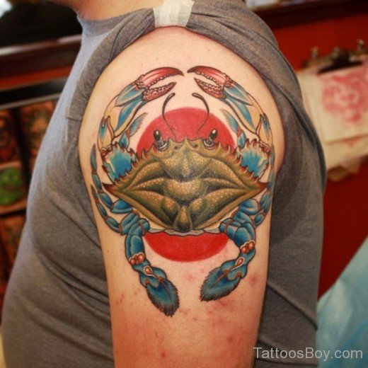 Coloured Crab Tattoo On Shoulder-TB12044