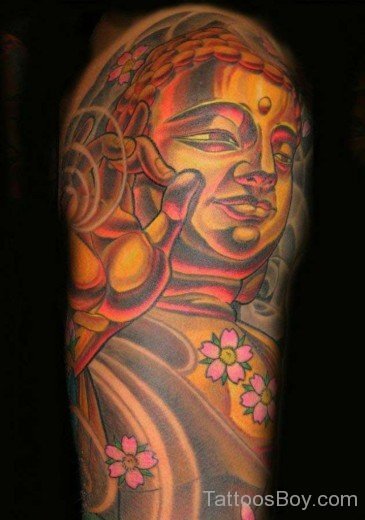 Coloured buddha tattoo on half sleeve-TB1082