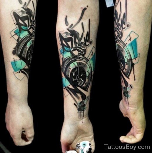 Cool Broken Clock Tattoo On Arm-TB12071