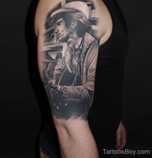 Cow Boy Face Tattoo On Muscle-TB12116
