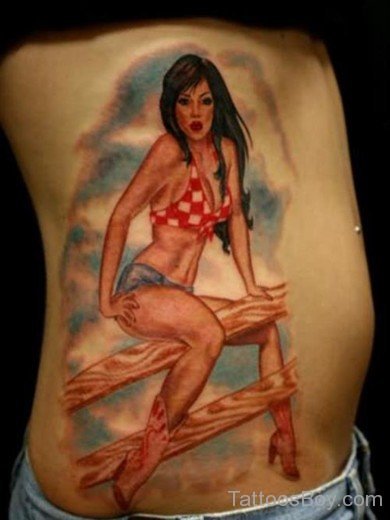 Cowboy Girl Tattoo On Rib-TB12119
