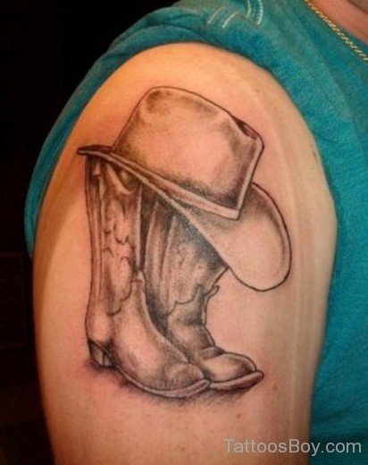 Cowboy Hat And Shoes  Tattoo On Shoulder-TB12120