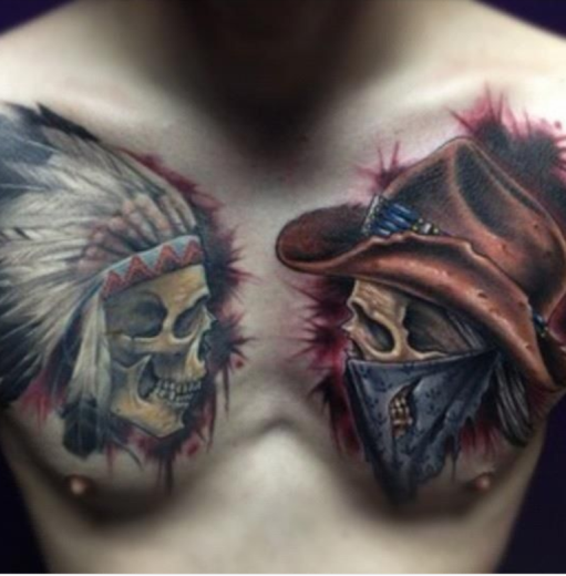 Cowboy Tattoo On Chest-TB12103