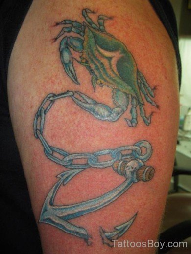 Crab Tattoo With Anchor Chain-TB12094
