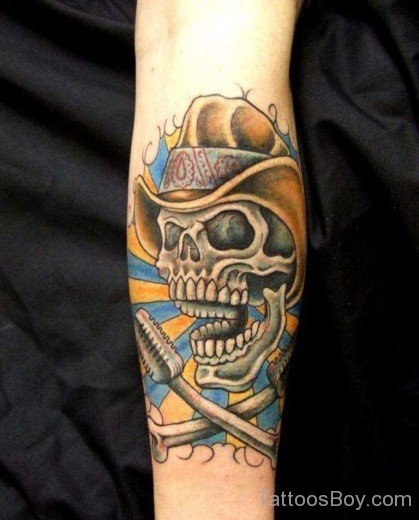 Crawling Cowboy Skull Tattoo Design-TB12142