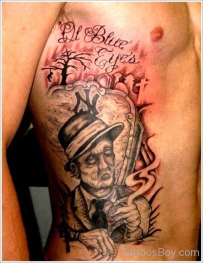 Creepy Zombie Tattoo On Rib-TB1025