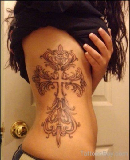 Cross Tattoo On Rib-Tb12075