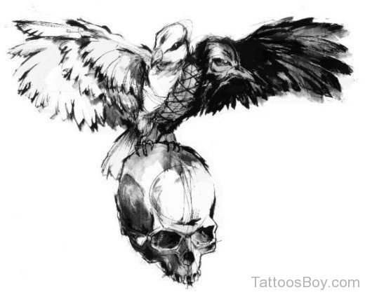 Crow And Skull Tattoo Deign-TB1037