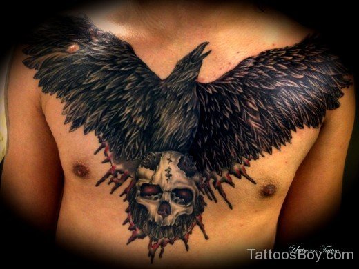 Crow And Skull Tattoo On chest-TB1038