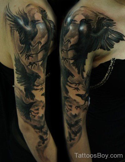 Crow Tattoo Design On Full Sleeve 43-TB1057