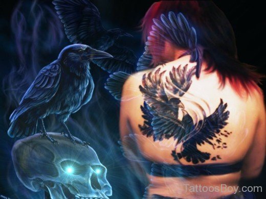 Crow Tattoo On Back 78-TB1070