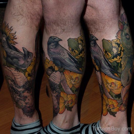 Crow Tattoo On Leg-TB1078