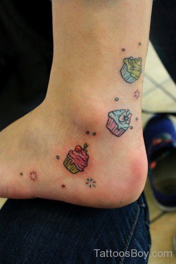 Cupcakes Tattoo Design On Ankle 