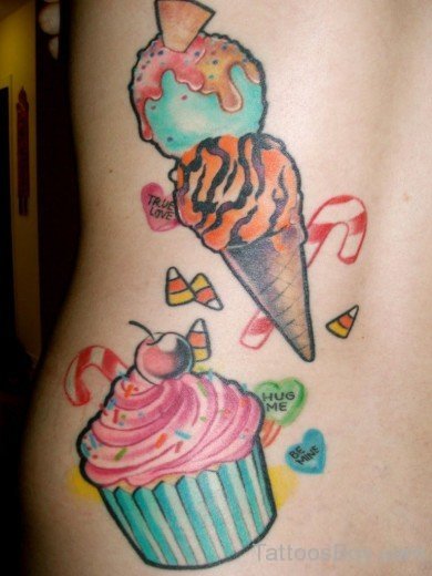 Cupcakes Tattoo On Rib-Tb1239