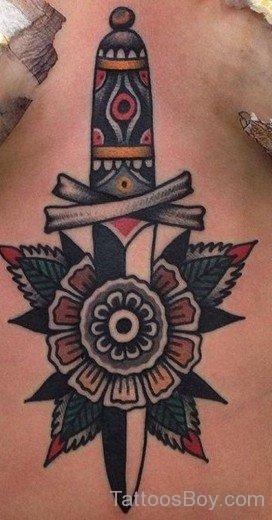 Dagger Tattoo On Stomach-TB12044