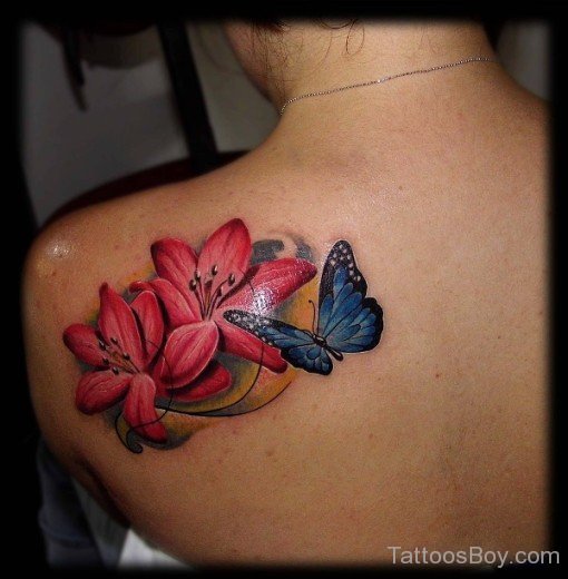 Daisy And Lily Flower Tattoos On Back-TB1036