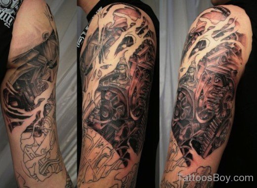 Dark Biomechanical Tattoo On Shoulder-Tb1262