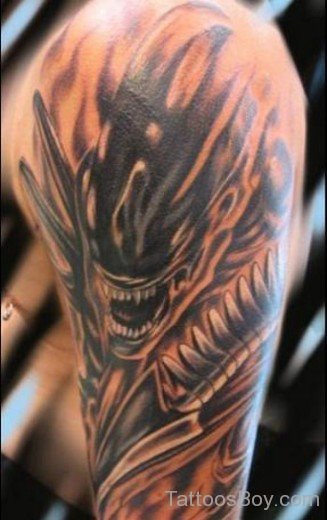 Dark Inked  Alien Tattoo On Shoulder-TB143