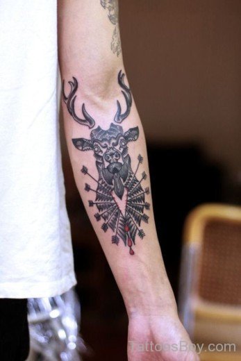 Deer Face Tattoo Design On Elbow-TB1427