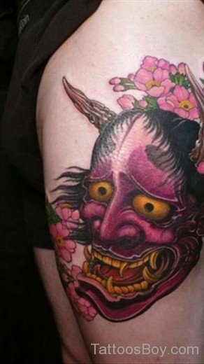 Devil Face Tattoo On Thigh