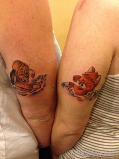 Dog And Fox Tattoo On Bicep-TB12039