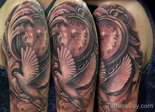 Dove And Clock Tattoo-Tb12096