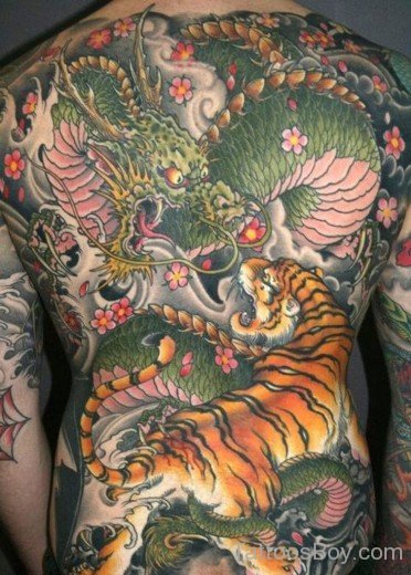Dragon And Tiger Tattoo On Back-TB12043